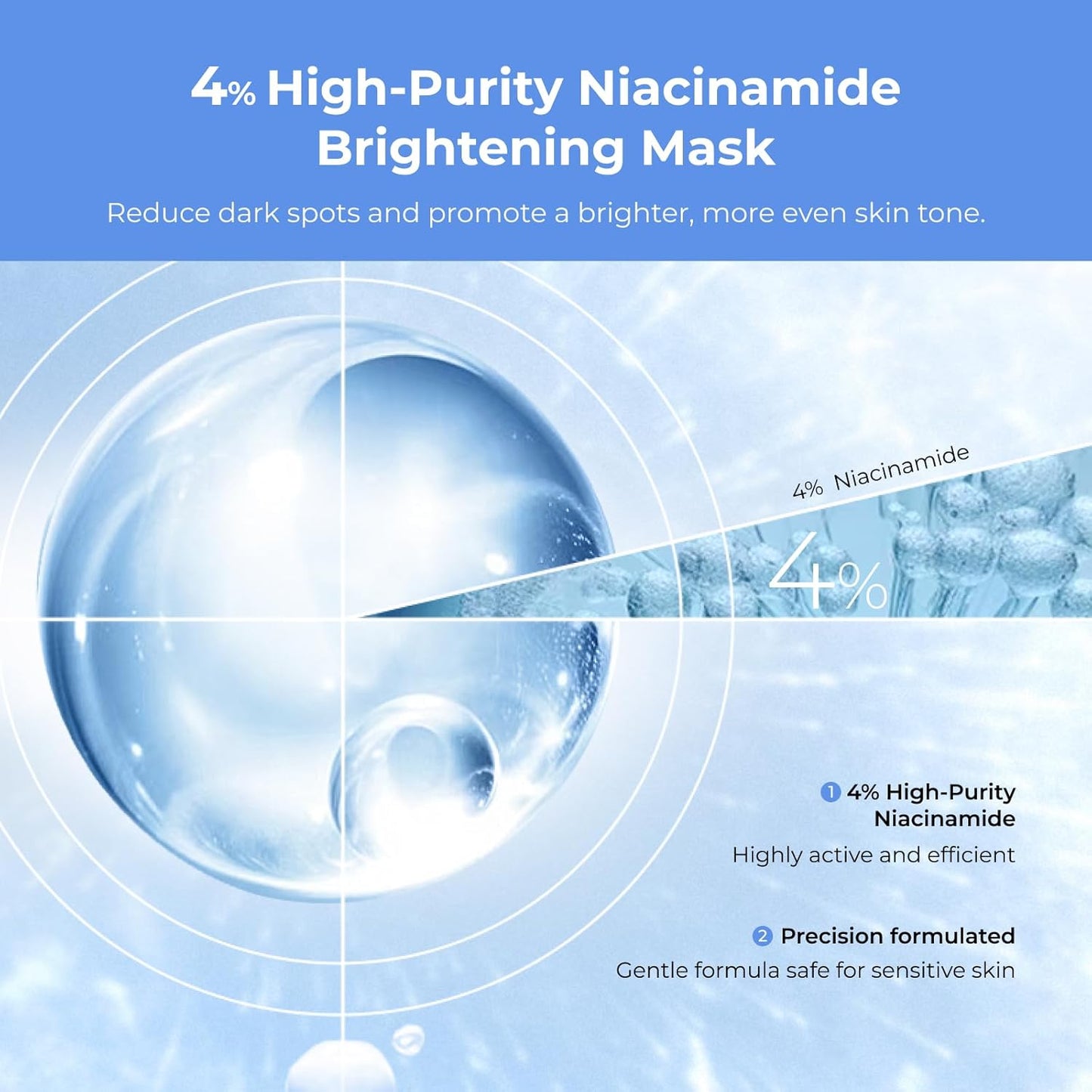 2-Step Niacinamide Brightening Ampoule Mask (1.5ml+33mlx5 PCS) - Hydrating Mask with Niacinamide, Himalayan Barley Beta-Glucan & Glacier Water for Spot Reduction