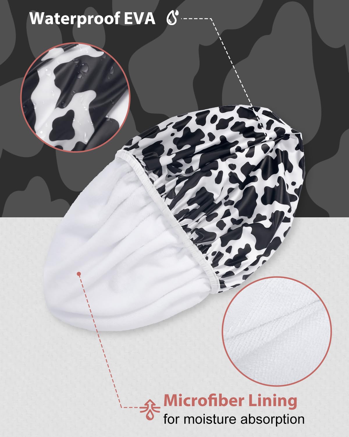 Auban Shower Cap, Shower Cap for Women Terry Cloth Lined EVA Exterior Reusable Double Layer Waterproof, Large Bath Hair Cap for All Hair Lengths, Hotel Travel Essentials Accessories Deep Conditioning