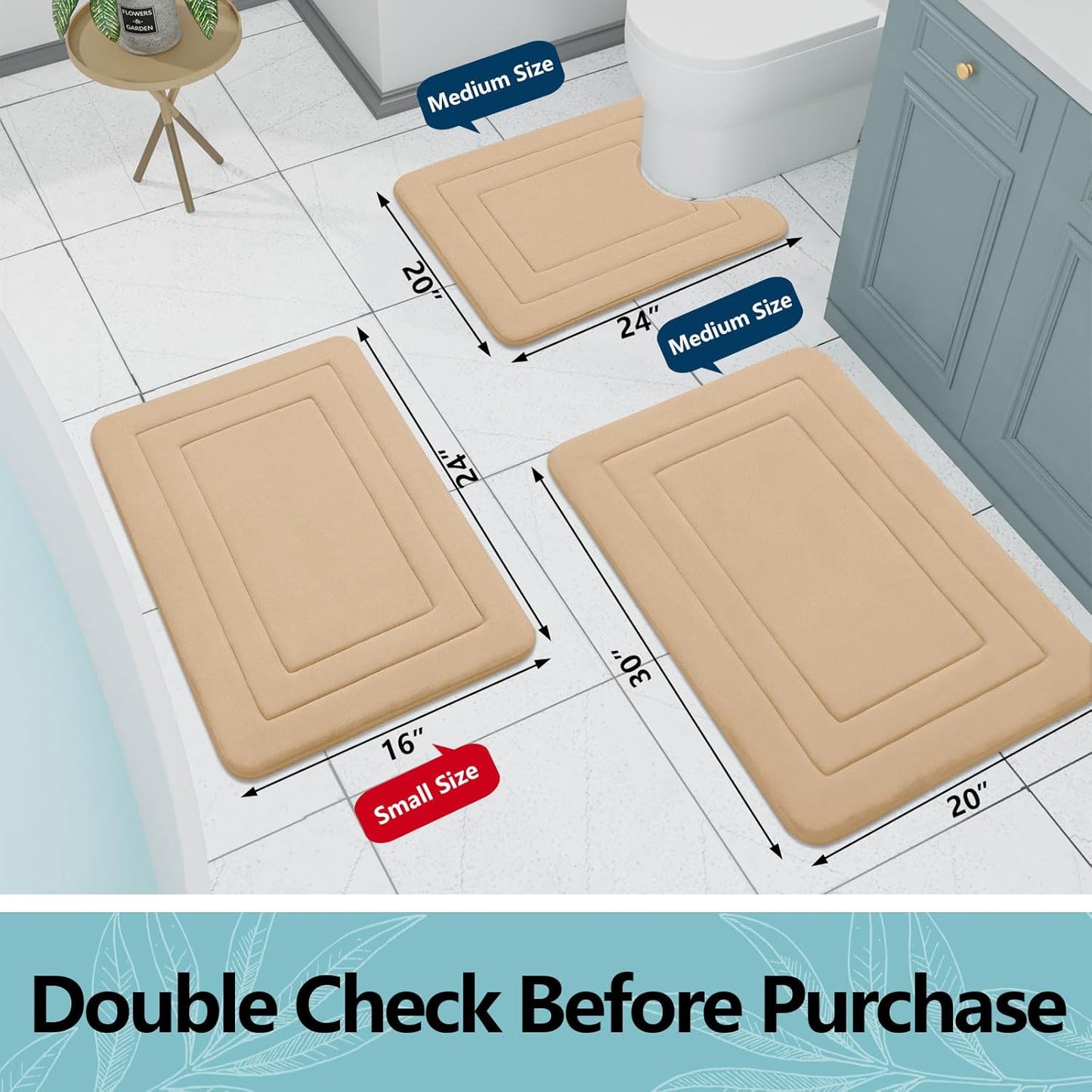 Arotive Memory Foam Bathroom Rug Mat 44x24, Ultra Soft and Absorbent Bath Mat, Machine Wash Dry, Comfortable Bath Rug Carpet for Bathroom Floor, Tub and Shower, Beige