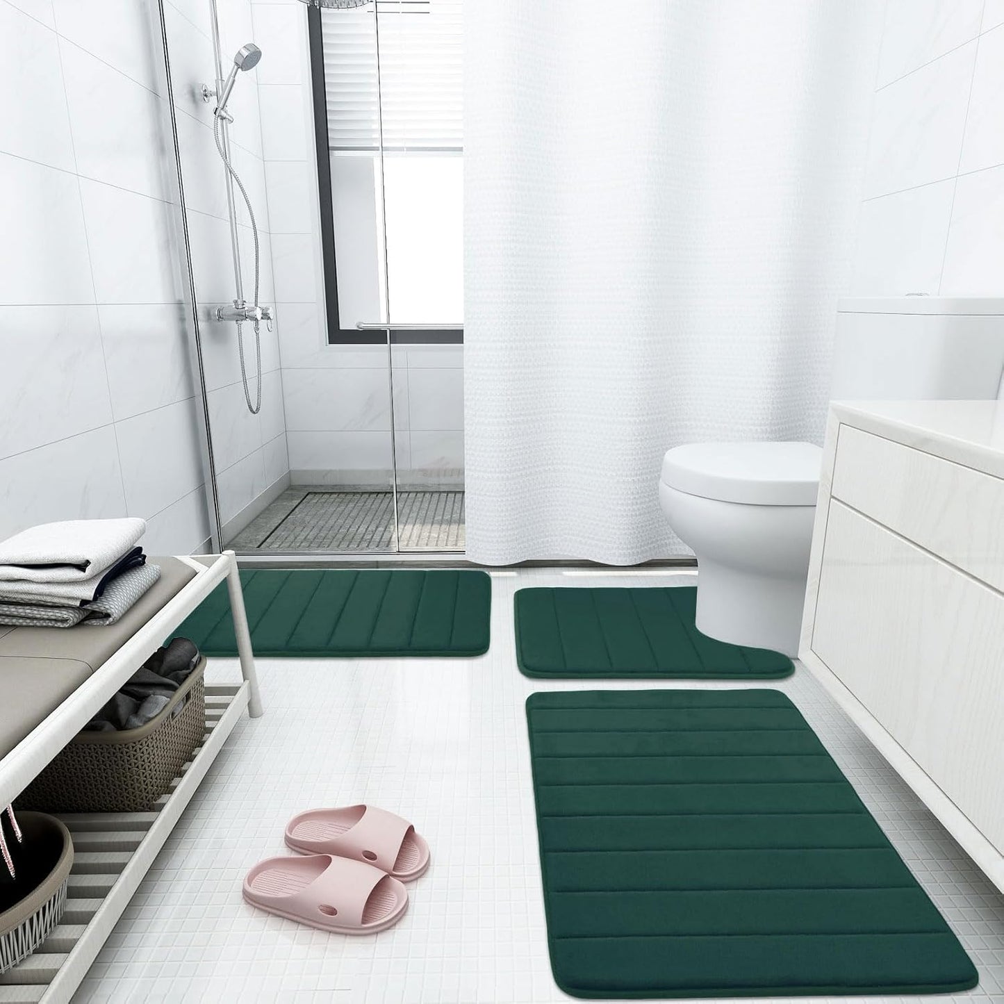 Buganda Memory Foam Bath Mat, 47" x 24", Ultra Soft and Non-Slip Bathroom Rugs, Water Absorbent and Machine Washable Bath Rug Runner for Bathroom, Shower, and Tub, Dark Green