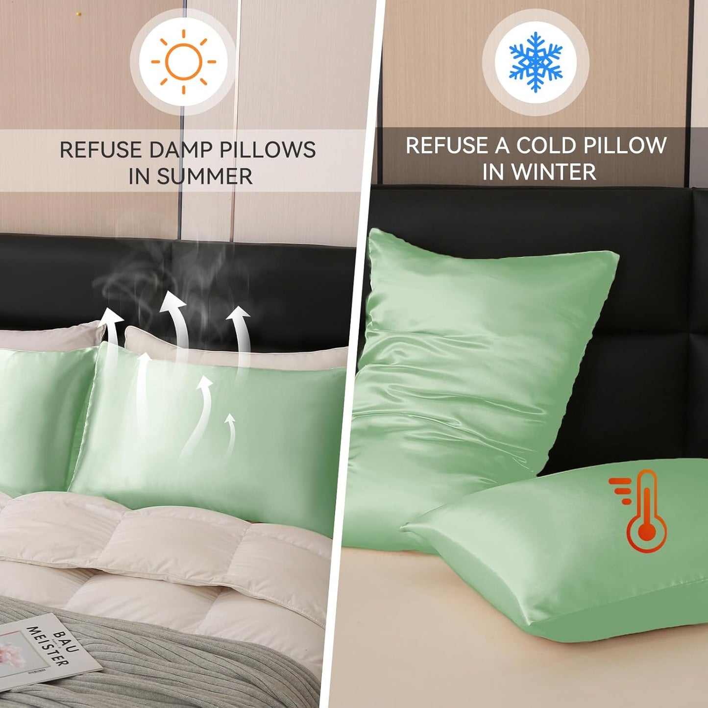 Tyfitb Satin Pillowcase Set for Hair & Skin Care – Cooling, Hypoallergenic, Anti-Frizz, Wrinkle-Free – Soft, Luxurious Pillowcases with Envelope Closure – 2-Pack, Standard Size 20x26, Gift-Ready