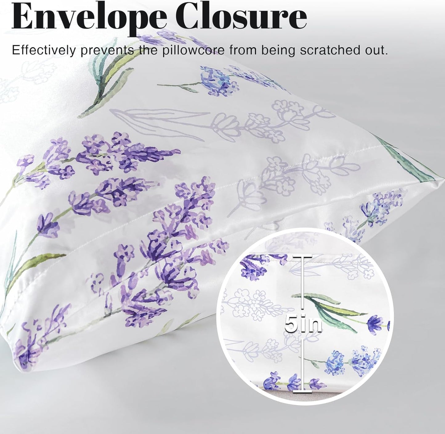 EXQ Home Satin Pillowcase for Hair and Skin Body- Flower Printed Lavender Silk Pillowcase 20x54 inches - Body Pillow Cases with Envelope Closure, Gifts for Women