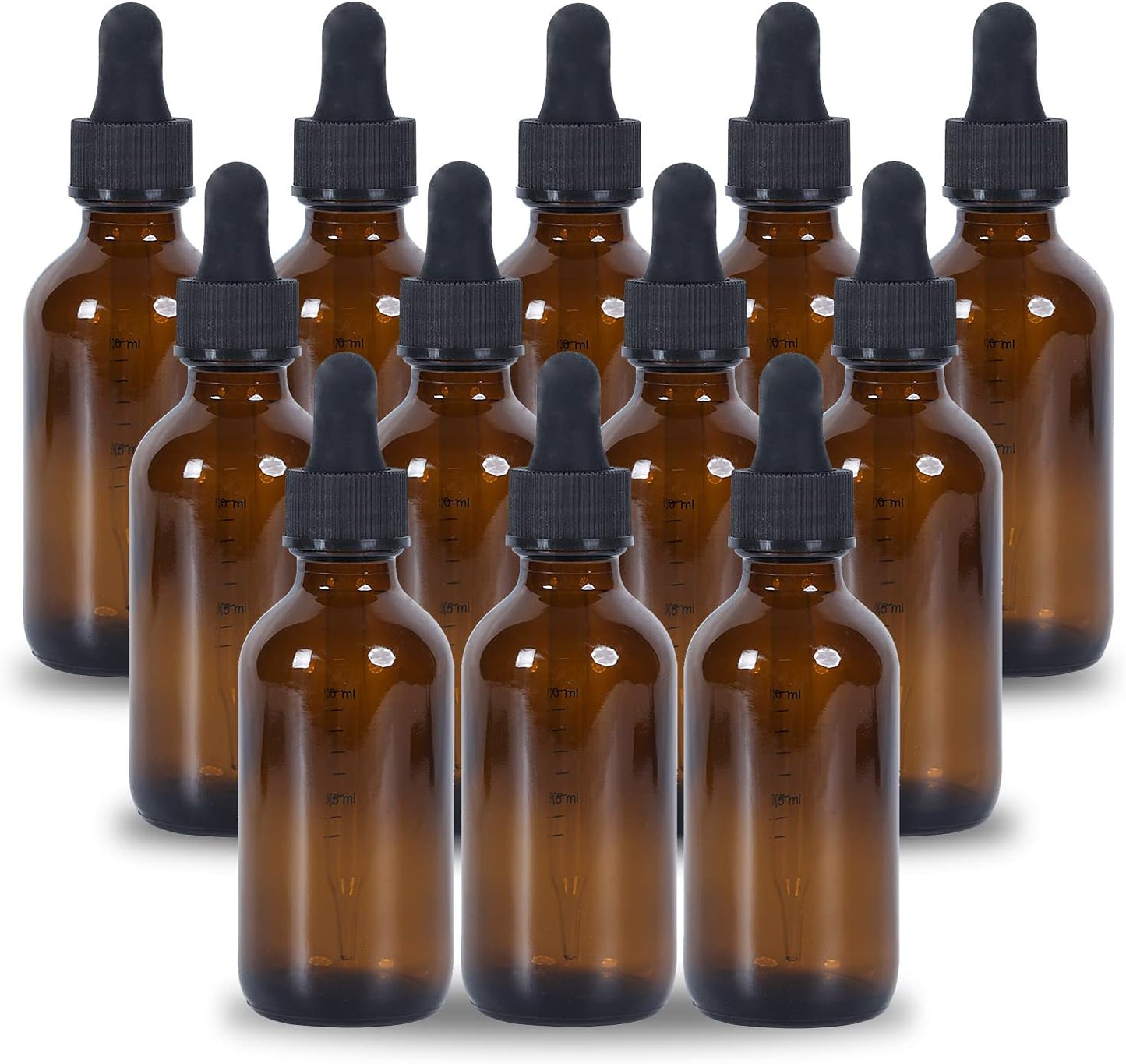 2 oz Dropper Bottle 12 Pack Amber Glass Boston Bottles 30ml with Eye Droppers Black Caps for Essential Oils, Perfume, Leak Proof Travel Bottles for Liquids