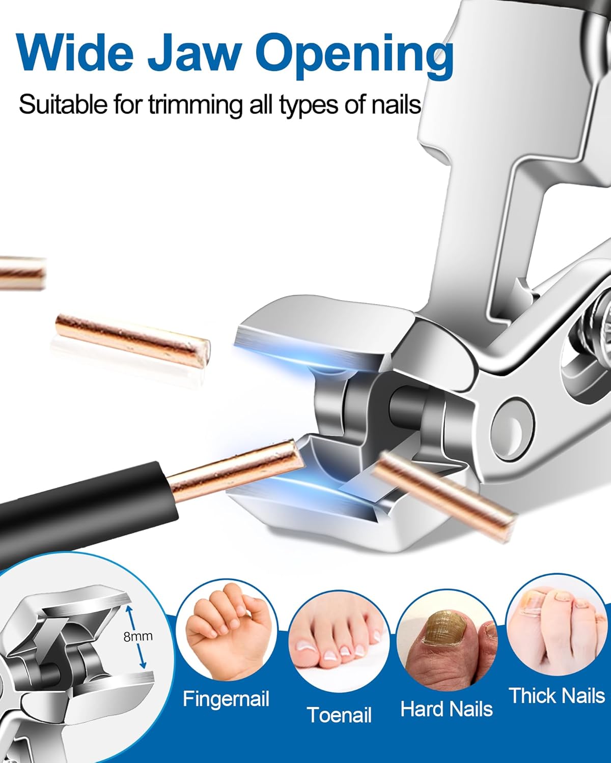 Toenail Clippers for Seniors - 2Pcs Angled Head Ergonomic Toe Nail Clippers for Thick Nails, Wide Jaw Opening, with Catcher & Long Handle, for Men and Women - Black