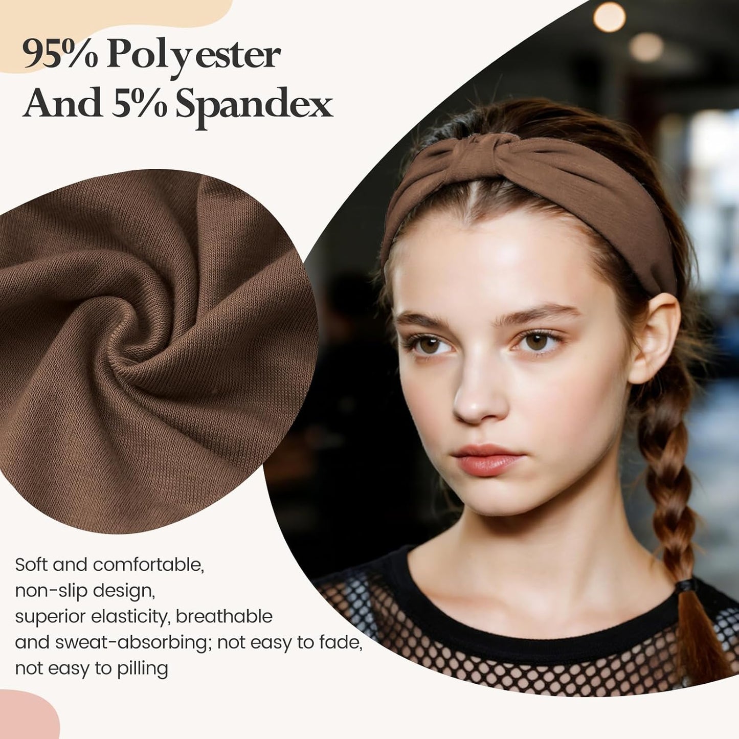 Headbands for Women, Wide Elastic Head Bands, Non-Slip Thick Hair Bands, Sports Stretchy Sweat Bands, Large Knotted Soft Headband, Gray Burgundy Green Black Coffee Navy