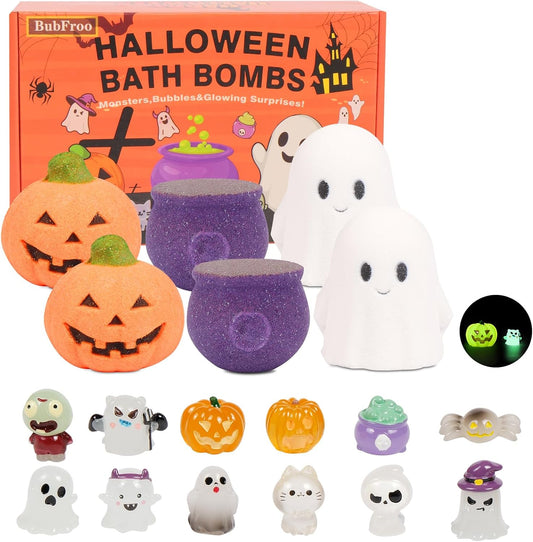 Bath Bombs for Kids, Halloween Organic Natural Bath Bomb with Toys Inside, Boys Girls Bath Bomb with Surprise Inside, Bubble Bath Fizz for Kids, 6 Pack