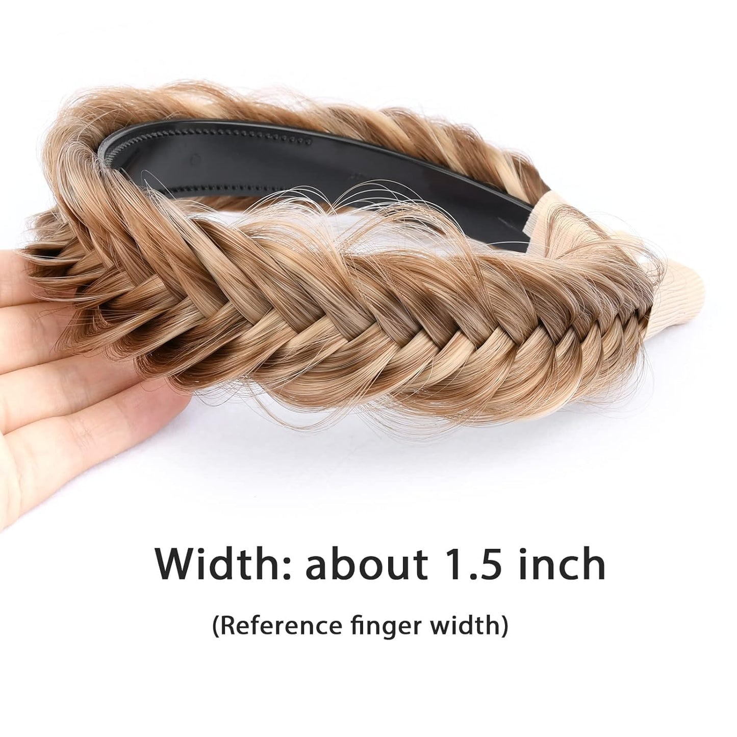 DIGUAN Headband Synthetic Hair Plaited Headband Braid With Teeth Hair Band Accessories for Women Girl Width 1.5 Inch (W-Highlighted)