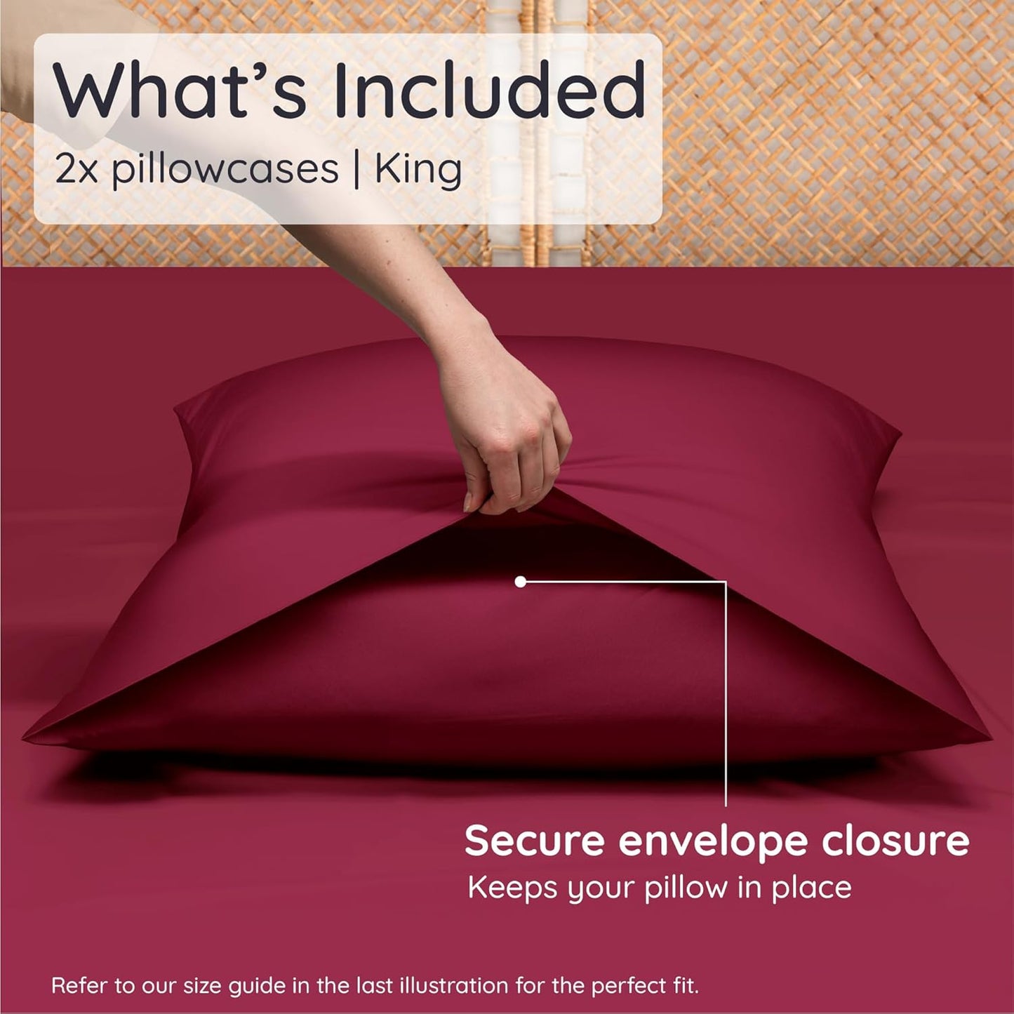 Bambaw 100% Viscose Derived from Bamboo Pillowcase King Size – Set of 2 Cooling Pillow Cases King with Envelope Closure, Anti Acne Pillow Case, Breathable & Super Soft Pillow Cases (Burgundy)