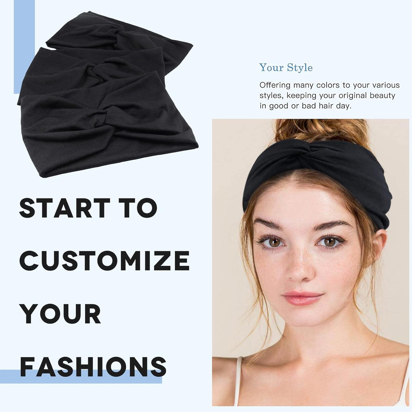 Wide Headbands for Women, Black Turban Headband Stretchy Twisted Head Wraps for Girls Yoga Workout Sports Head Bands For Women's Hair,Pack of 6