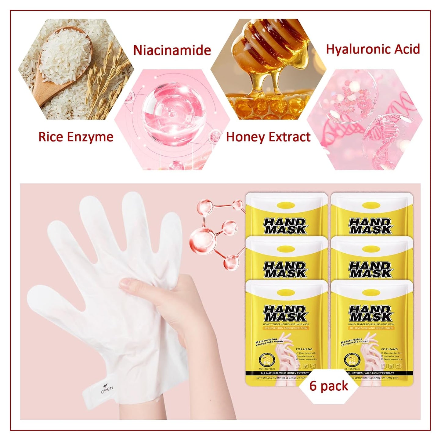 Hand Masks Moisturizing Gloves,6 Pairs Hydrating Hand Peel Masks Gift Set for Dry Cracked Hands Care,Long-lasting and Non-greasy Hand Moisturizer Gloves for Women L