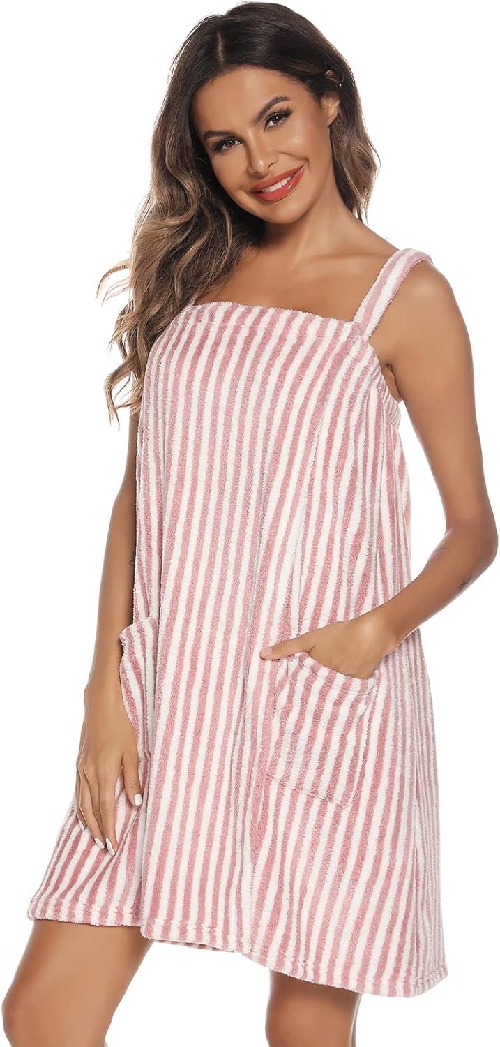 Veseacky Women Bath Wrap Towel for Womens Shower with Pocket Adjustable Spa Robe & Facial Headband