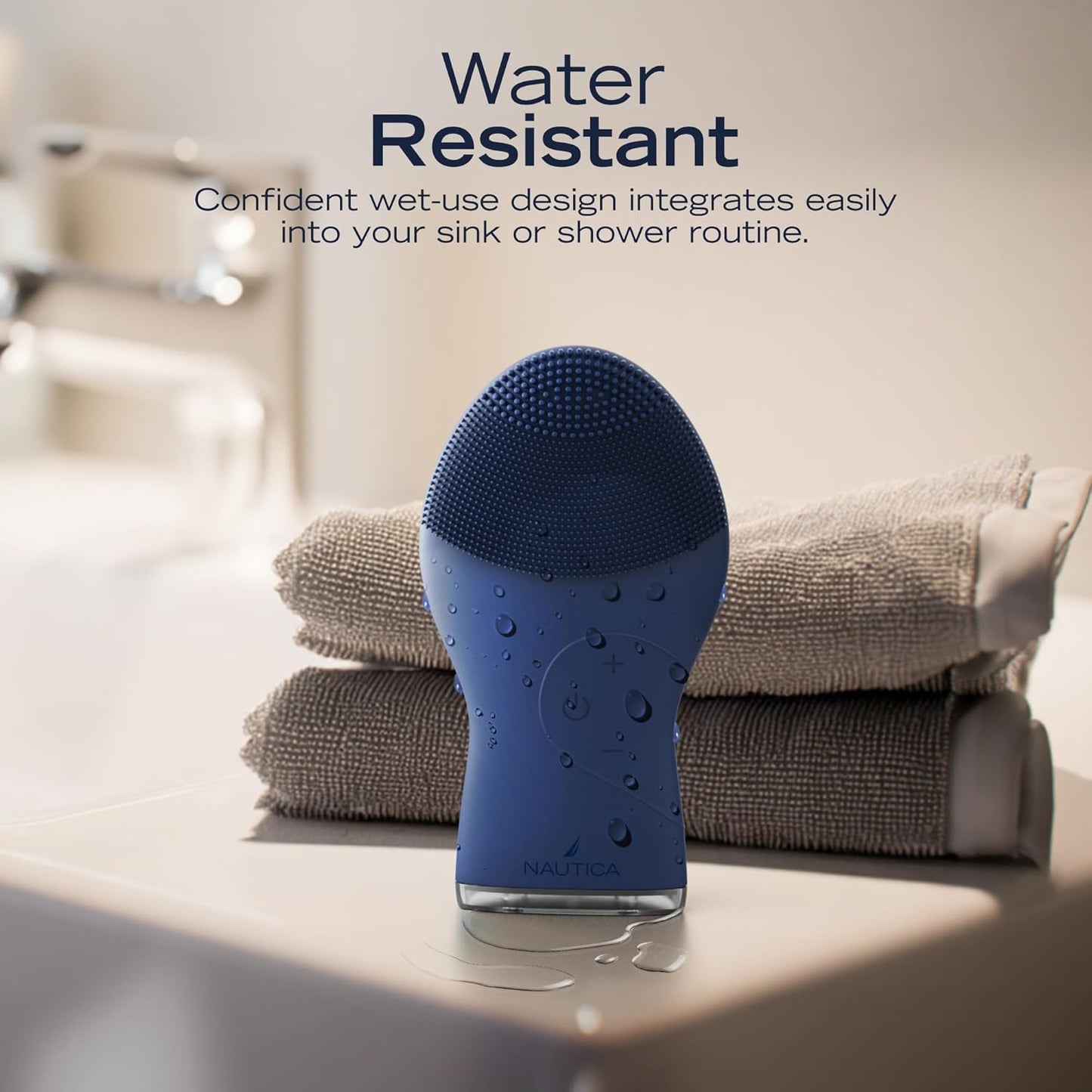 Nautica PC120 Facial Cleansing Brush Made with Ultra-Hygienic Soft Silicone, Waterproof, Rechargeable Vibrating Face Exfoliator Scrub Brush with Sonic Technology for Men & Women - Navy