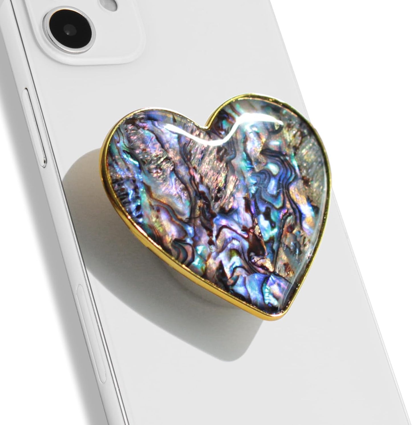 OnTheGrip Cute Natural Seashell Design Heart Shape Collapsible Mobile Phone Grip Stand Holder for Smartphone Tablet Cell Phone Accessory (Black Fresh Water)
