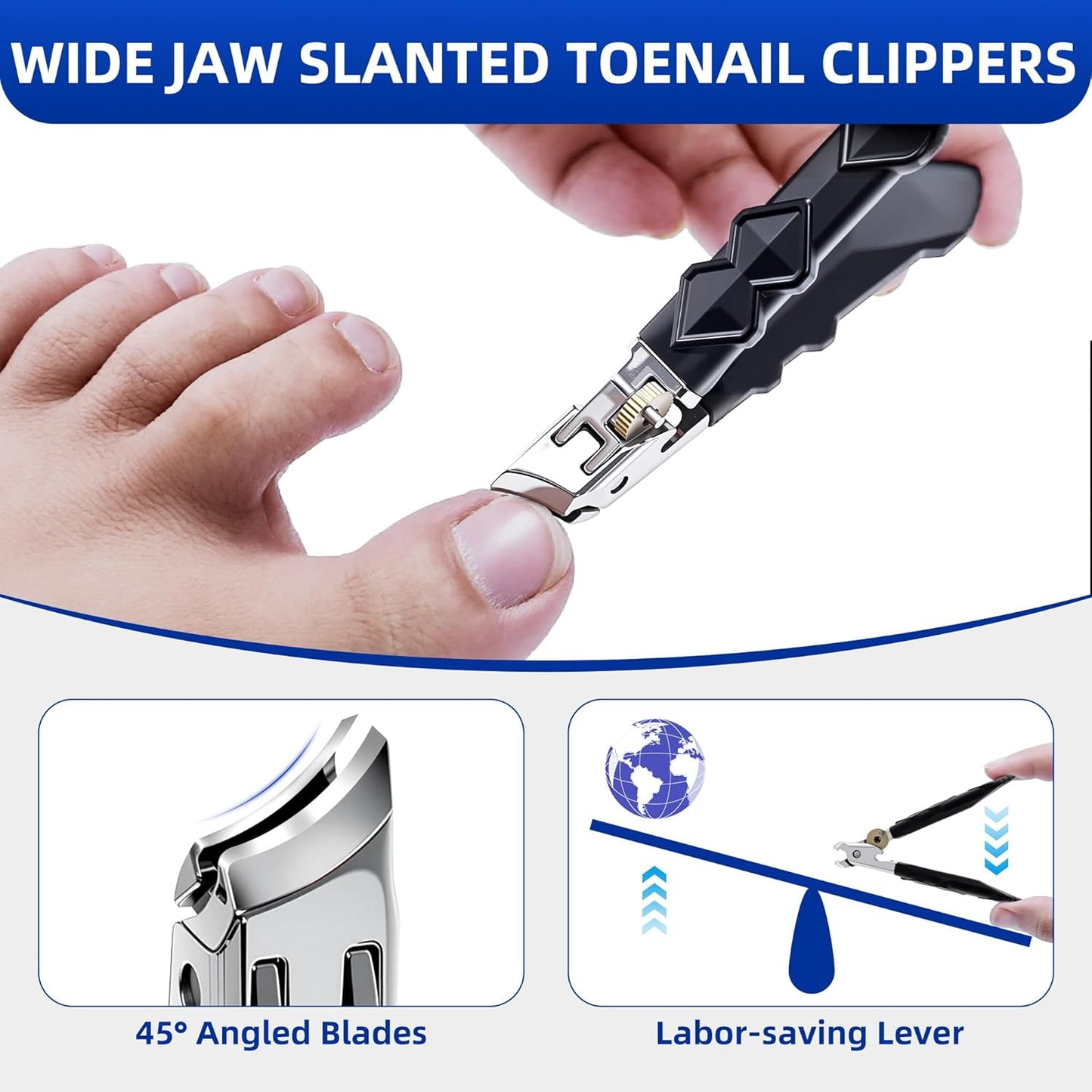 6PCS Orthoclip Toenail Clippers for Seniors Thick Toenails, Heavy Duty Nail Clippers for Men, Ultra Sharp Slanted Ingrown Toenail Clippers with Catcher, Wide Jaw Large Nail Cutters with Leather Case
