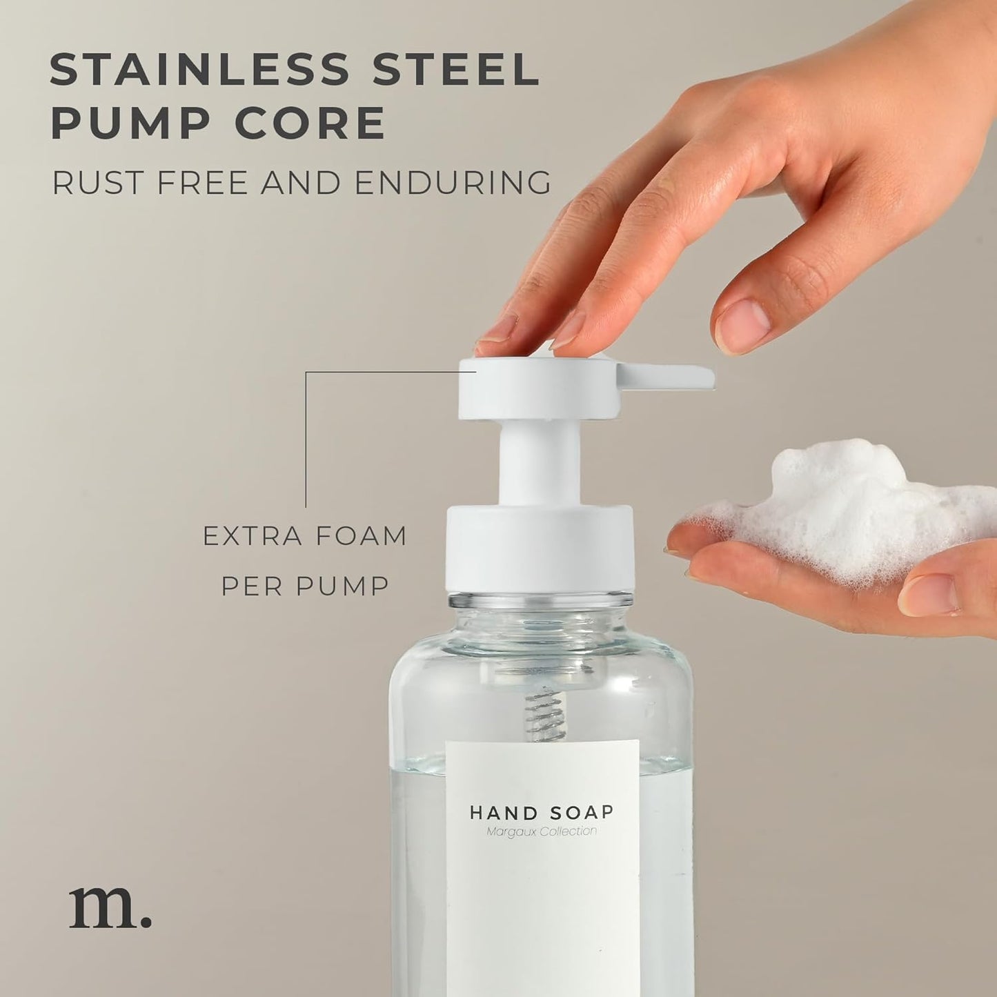 MaisoNovo Glass Foaming Hand Soap Dispenser 14 Oz | Clear Foaming Soap Dispenser Clear Bottle White Pump x 1 w/Labels