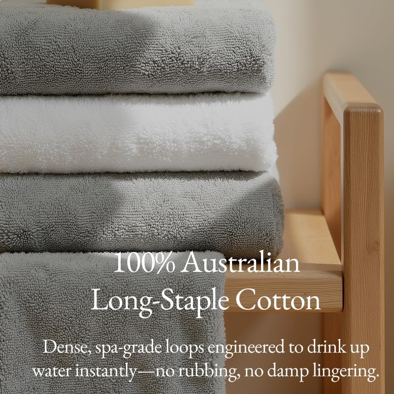 Italic Ultraplush 100% Australian Cotton Towels - Set of 2 Luxury Bath Towels, Quick Dry Plush and Absorbent, Heavy Duty Large Bath Towels, 800GSM Towels for Bathroom & Spa (Light Gray)