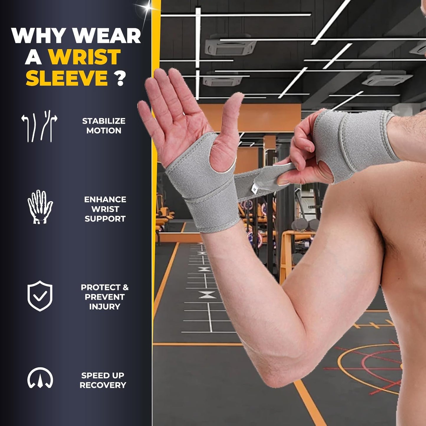 NeoTech Care Wrist Band - Elastic & Breathable Fabric - Adjustable Compression Strap - Men, Women, Right or Left - Support Wrap for Protection or Sports (Gray Color, Size L, 1 Pair)