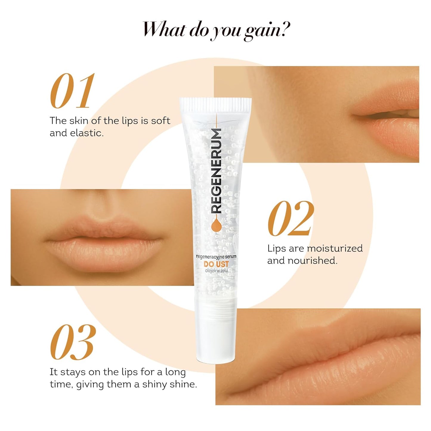 Regenerative Lip Serum Gel Oil - Intensive Hydration and Nourishment for Dry, Chapped Skin, 4 Precious Oils Blend - 8ml