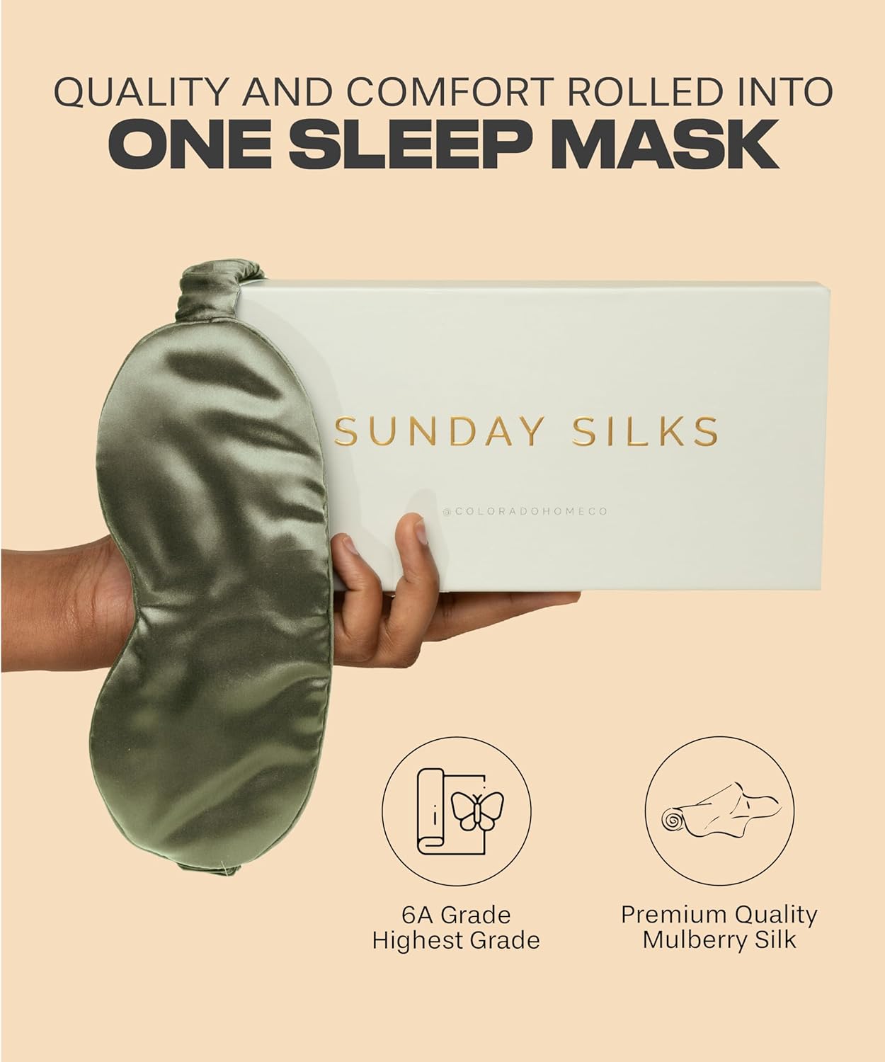 SUNDAYSILKS™ Exclusive Mulberry Silk Sleep Mask | Soft Eye Covers, Blackout Sleeping Mask for Women & Men | Silk Eye Mask for Sleep, Travel, and Relaxation | Antifaz para Dormir [Olive]