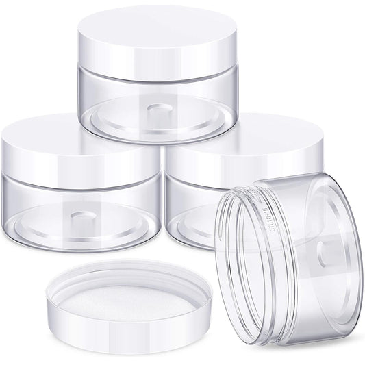 Patelai 4 Pieces Round Wide-mouth Leak Proof Plastic Container Jars with Lids for Travel Storage Makeup Beauty Products Face Creams Oils Salves Ointments DIY Making(1 Ounce,White)