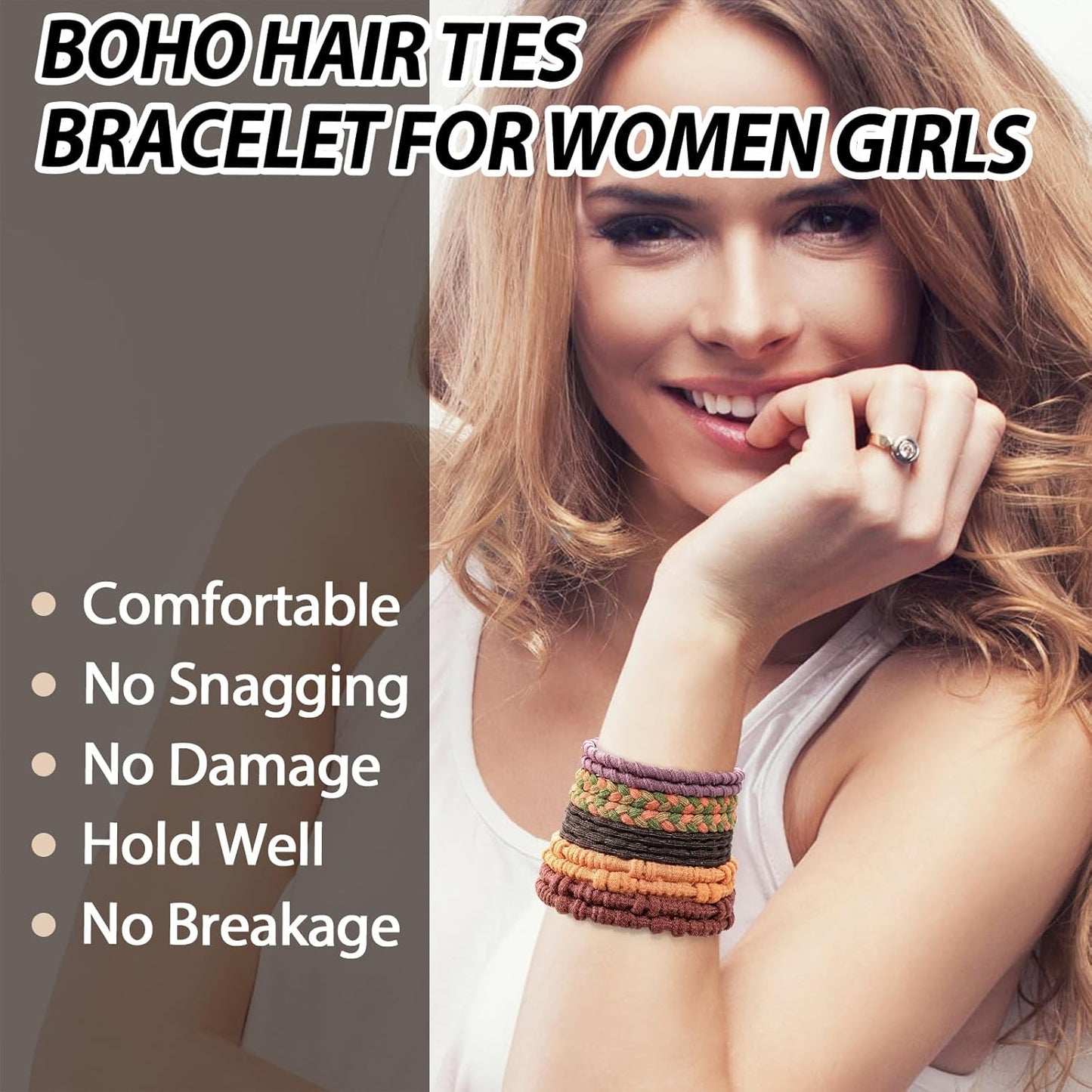 Hair Tie Bracelet, 10Pcs Boho Hair Ties For Girls and Women, Elastic Hair Ties, Hair Bands For Ponytails, Ponytail Holder For Daily Life, Sport, Cooking, Working