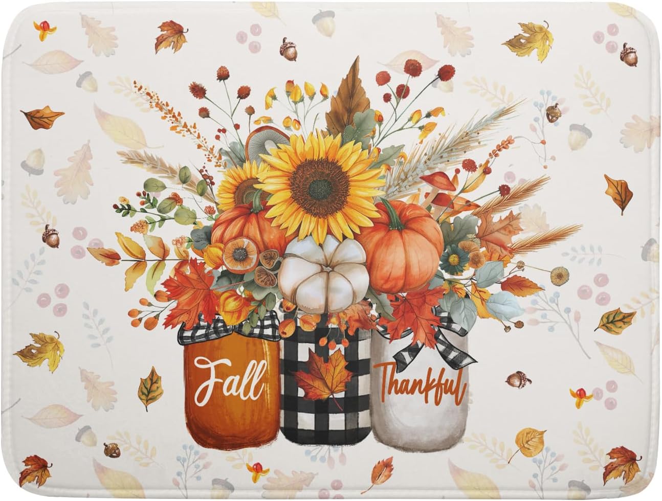 Autumn Pumpkin Dish Drying Mat 18x24 Inch Sunflower Flower Vase Washable Draining Mat with Hanging Loop Seasonal Holiday Home Decoration