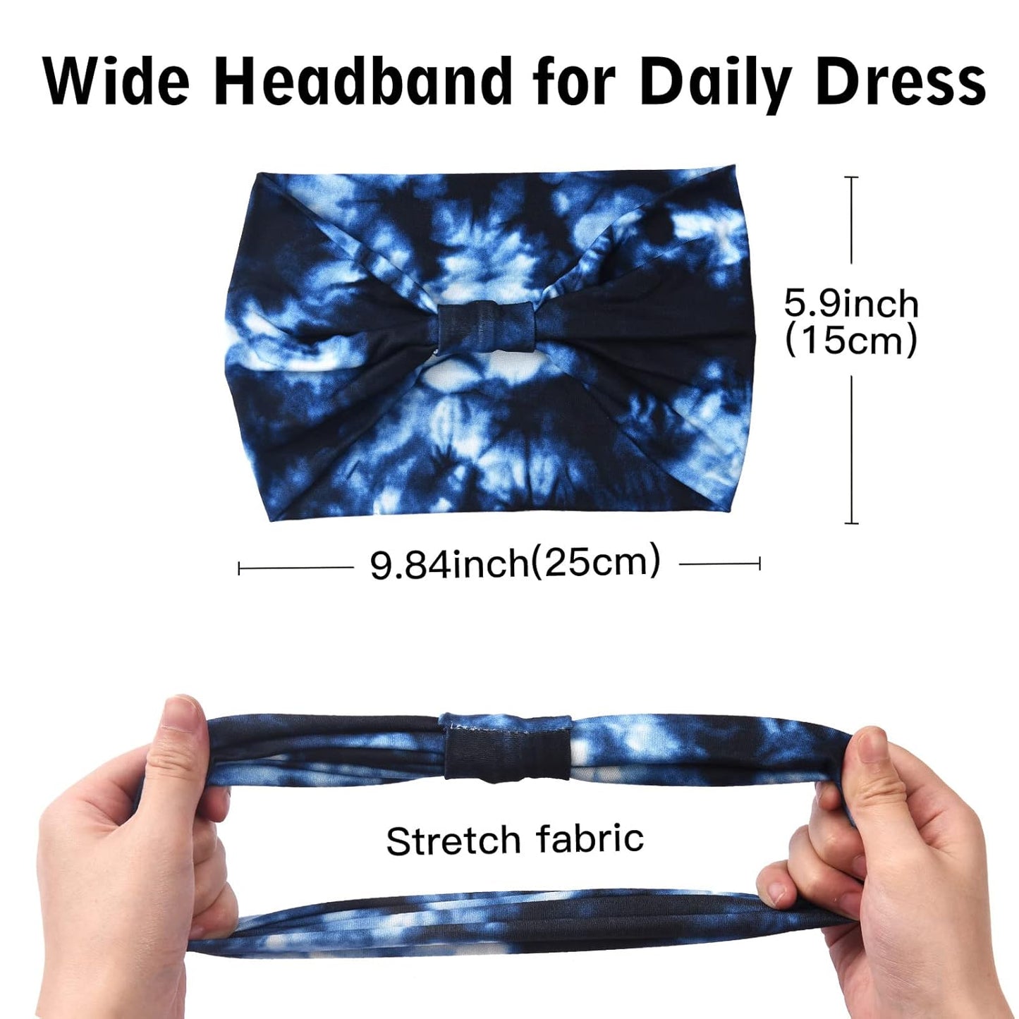 Yeshan Wide Non Slip Boho Elastic Tie Dye Headbands - Yoga Workout Sweat Bands Running Sport Hair Bands, Pack of 6