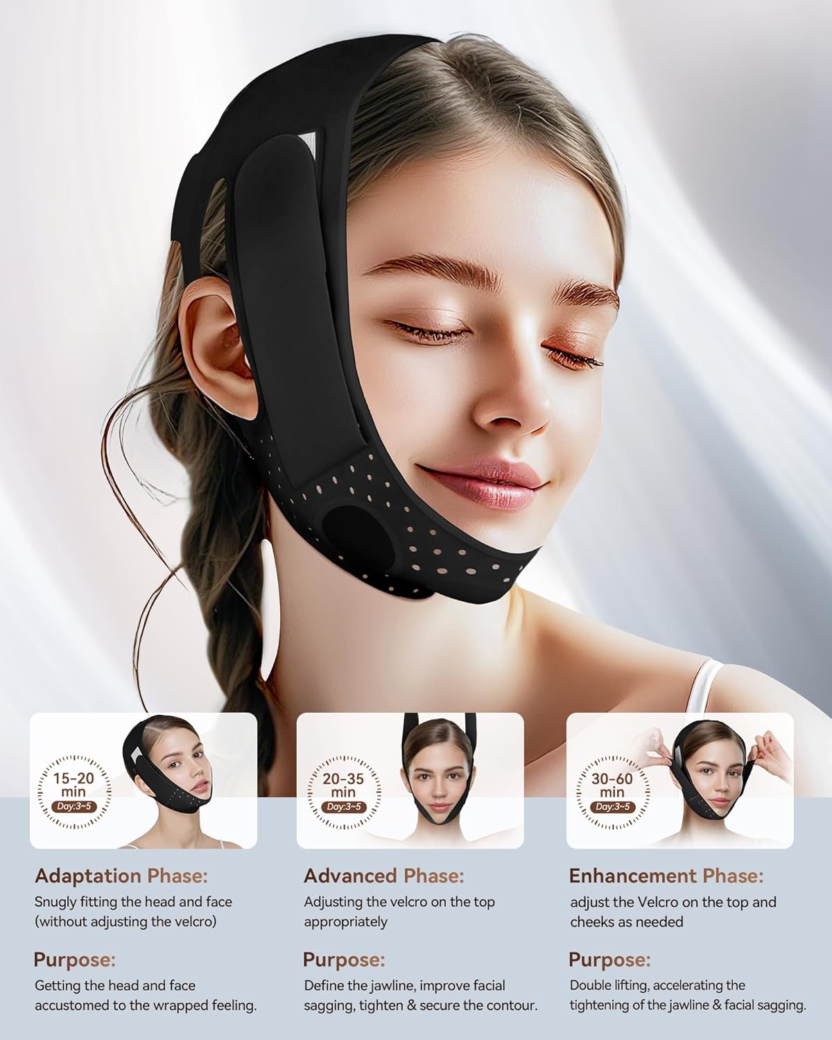 V-Line Sculpting Face Mask – Silicone Chin Strap for Jawline Tightening & Double Chin Reduction (23-27 Inches) (Matte Black)
