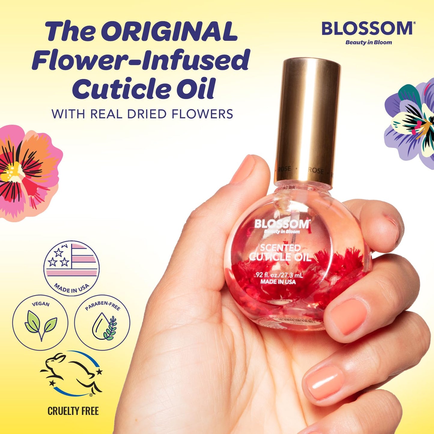 Blossom Cuticle Oil for Nails, Hydrating, Moisturizing, Scented Nail Oil Cuticle Care, Infused with Real Flowers, Made in USA, 0.92 fl. oz, Lily
