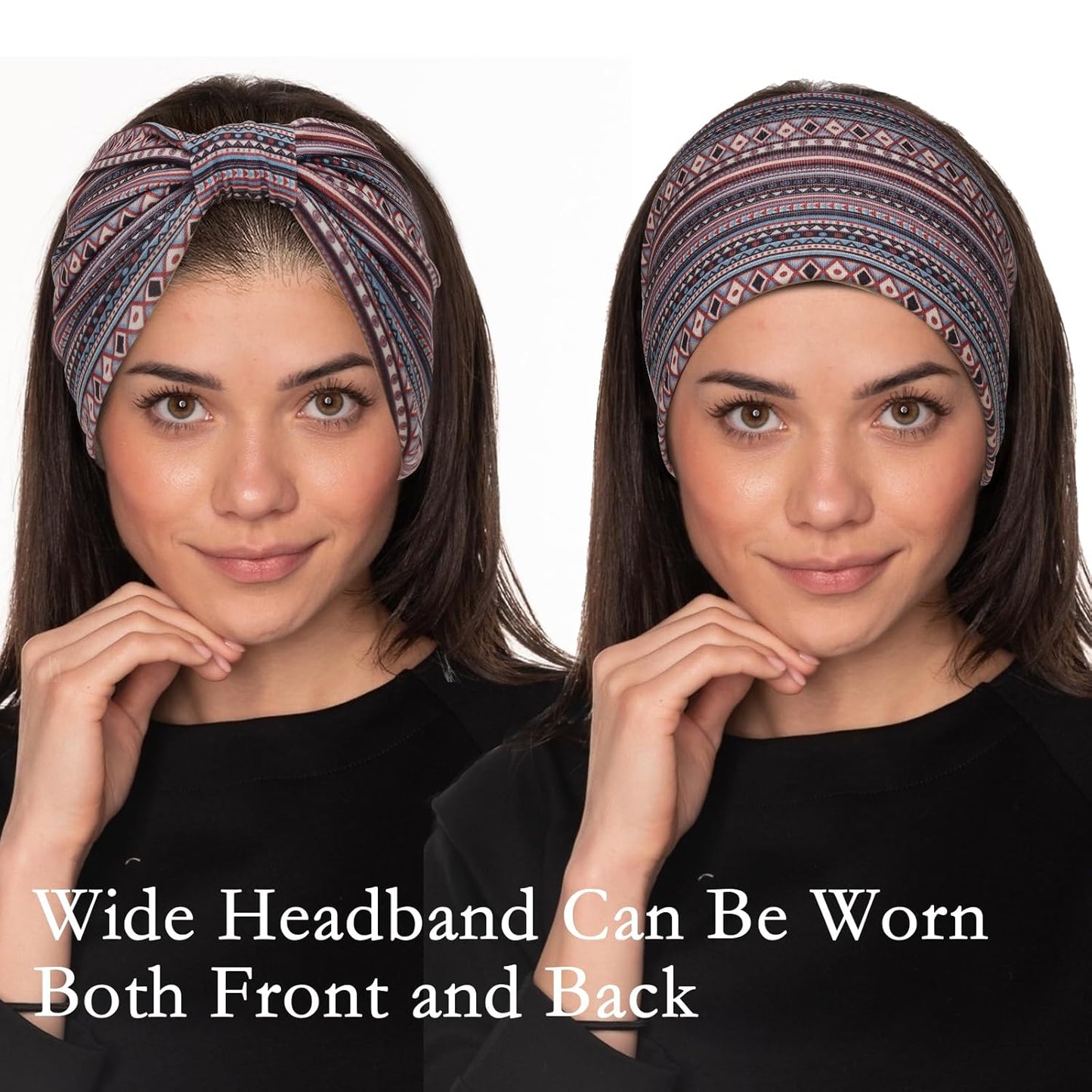 Cobahom 6 Pcs Wide Headbands for Women Non Slip Soft Fabric Hair Wrap Boho Head Bands Elastic Sport Hair Bands for Workout Yoga Running (Boho Stripe)