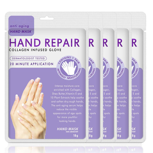 Generic Hand Mask Moisturizing Glove 5 pack, Hand Peel Mask Exfoliating Gloves, Hand Repair Glove for Dry Hands Treatment, Remove Dead Skin, Rough Skin, purple