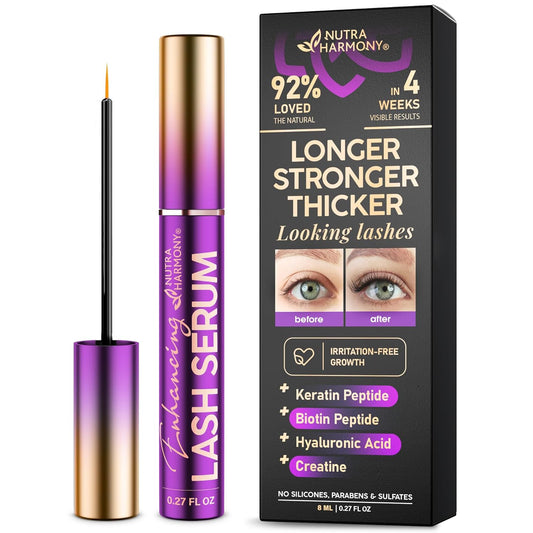 Lash Serum for Eyelash Growth – Pro Treatment with Keratin, Biotin & Peptides – Hyaluronic Acid, Creatine & Castor Oil – No Prostaglandins, Vegan, Non‑Irritating Formula for Longer, Fuller Lashes, 8ml