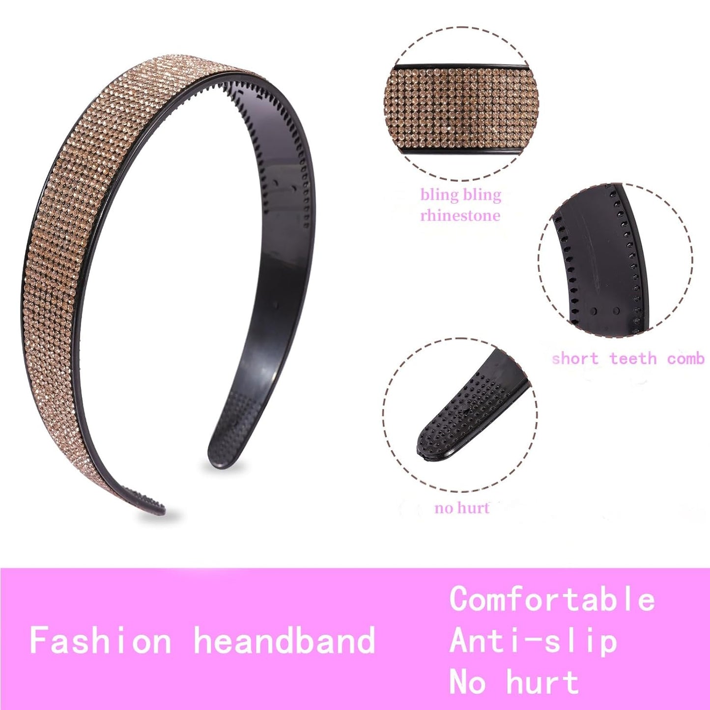Rhinestone Headbands for Women Girls,4PCS Sparkly Crystal Headband Non Slip,Solid Rhinestone Hair Hoop Tooth Hair Bands,Comfortable Daily Prom Party Head Accessories