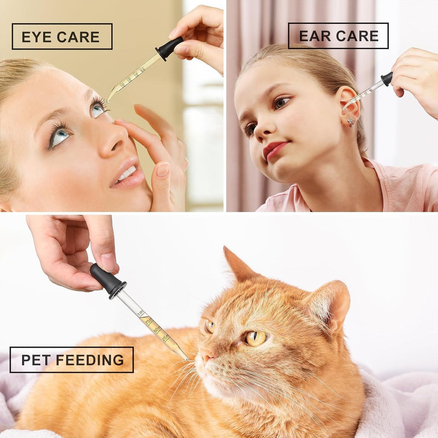 8 Pack, 1 mL Glass Eye Dropper with Measurement - Short Bent & Straight Tip Calibrated Glass Medicine Droppers, Accurate Dose Pipette Dropper for Essential Oil, Feeding, Ear, Eye, Lab, Health, Beauty