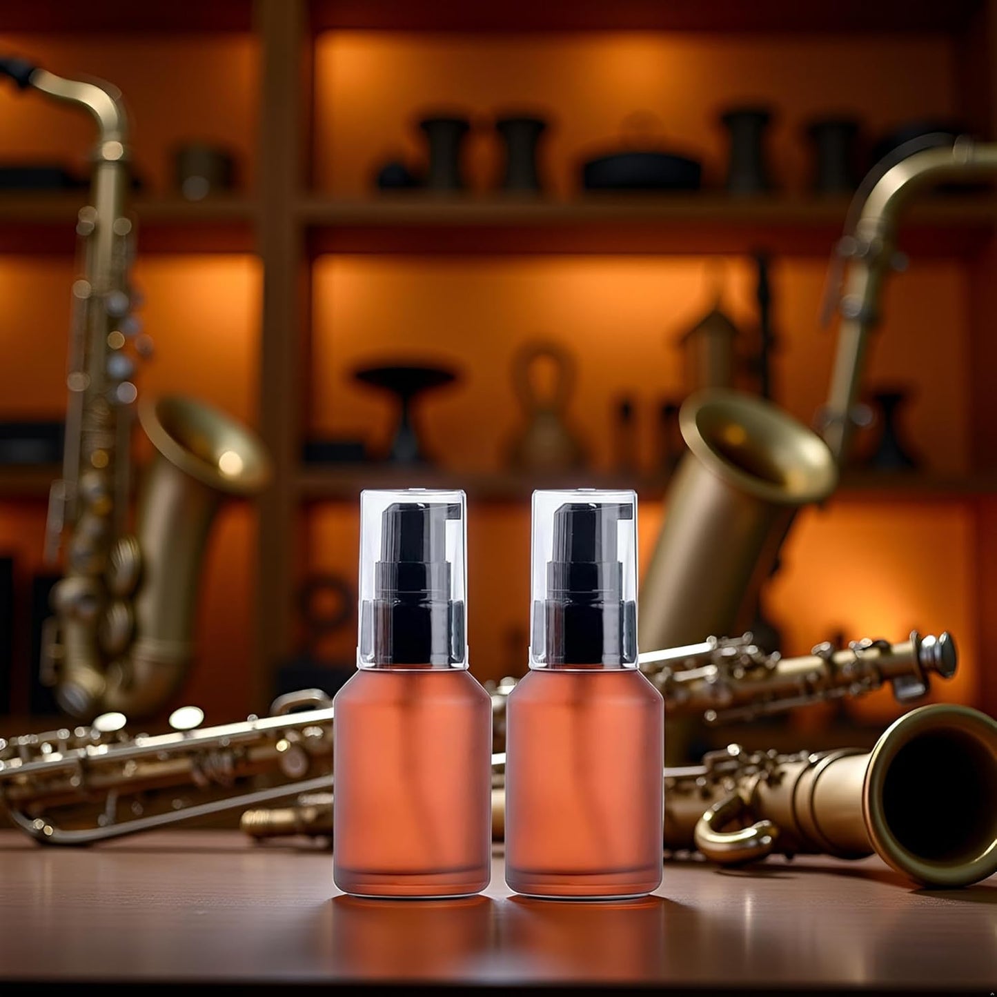 2 Pcs 30ML Brown Refillable Glass Lotion Pump Bottle, Cosmetic Sample Container with Black Plastic Pump Head - Ideal for Creams, Serums, Emulsions, Travel Packing, and Beauty Gels, Pump Dispensers