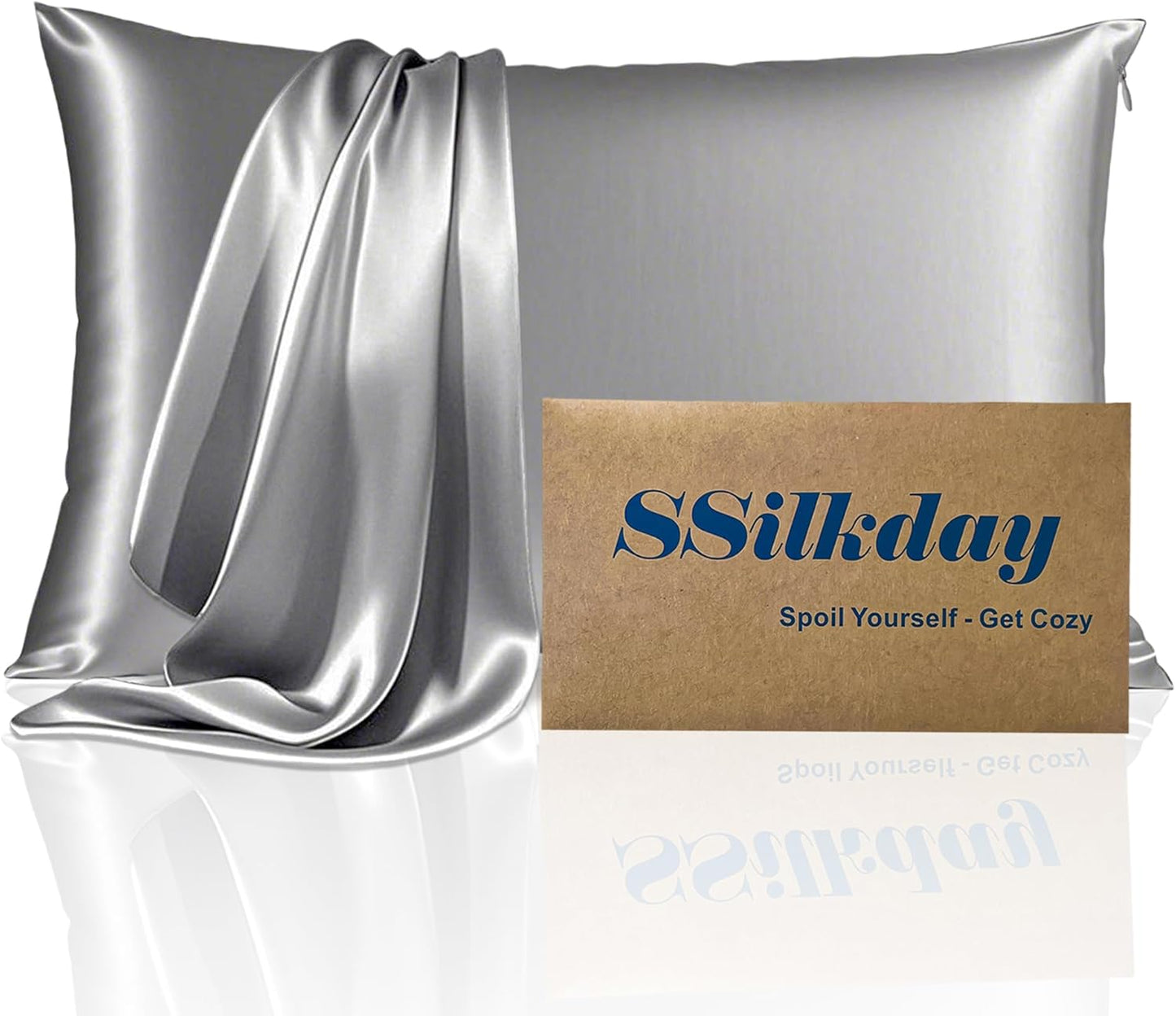 Mulberry Silk Pillow Cases with Zipper, Ultra Smooth Soft Breathable Cooling Pillow Cases for Hot Sleepers, Silk Satin Pillowcase for Hair and Skin, Gifts for Women (Silver Grey, Queen Size, 1 Pack)