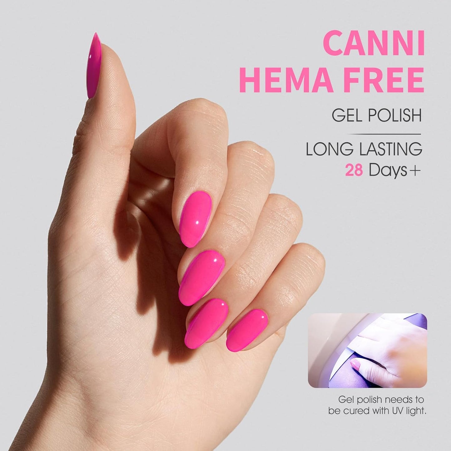CANNI 6 Colors 9 ML Hema-Free Pink Gel Nail Polish Set, Hot Pink Purple Gel Polish Kit Light Baby Neon Colors, Soak Off LED Manicure Kit DIY at Home Salon Gifts