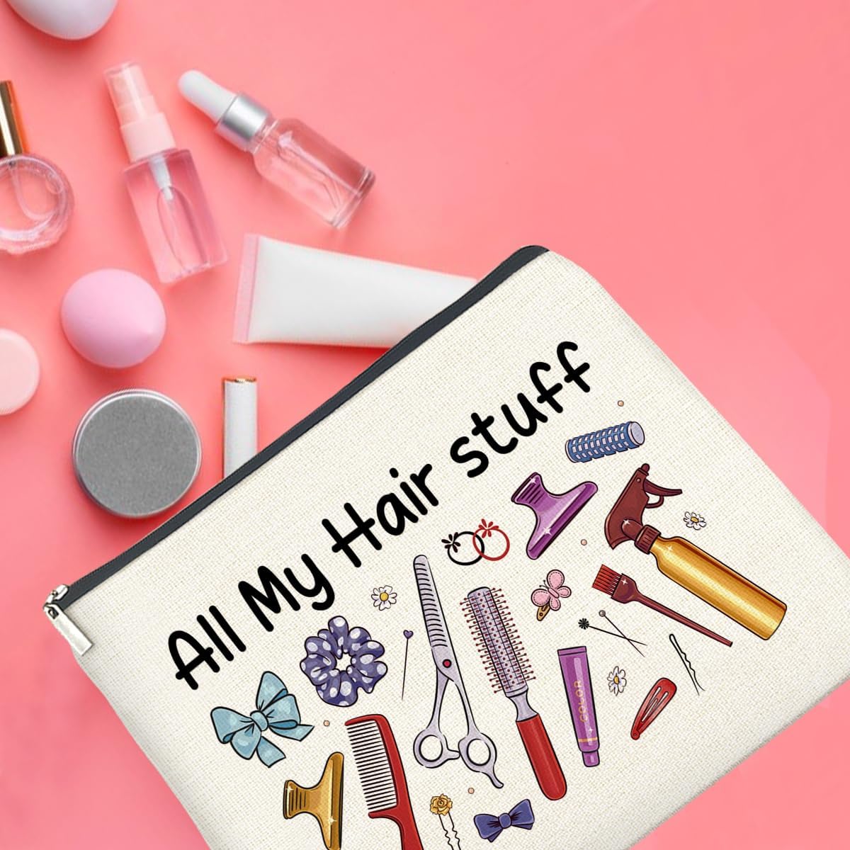 Hairstylist Gifts Makeup Bag Gifts for Women, Gift for Hairdresser Hair Stylist All My Hair Stuff Cosmetic Bag Zipper Makeup Pouch