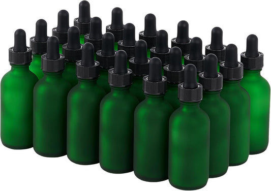 24 Pcs, 2oz Glass Dropper Bottle, Leakproof Tincture Bottles with Dropper, Green Reusable Eye Dropper Bottle, Preety Frosted Texture, for All Kinds of Liquids (Green-Frosted, 2oz-24pcs)