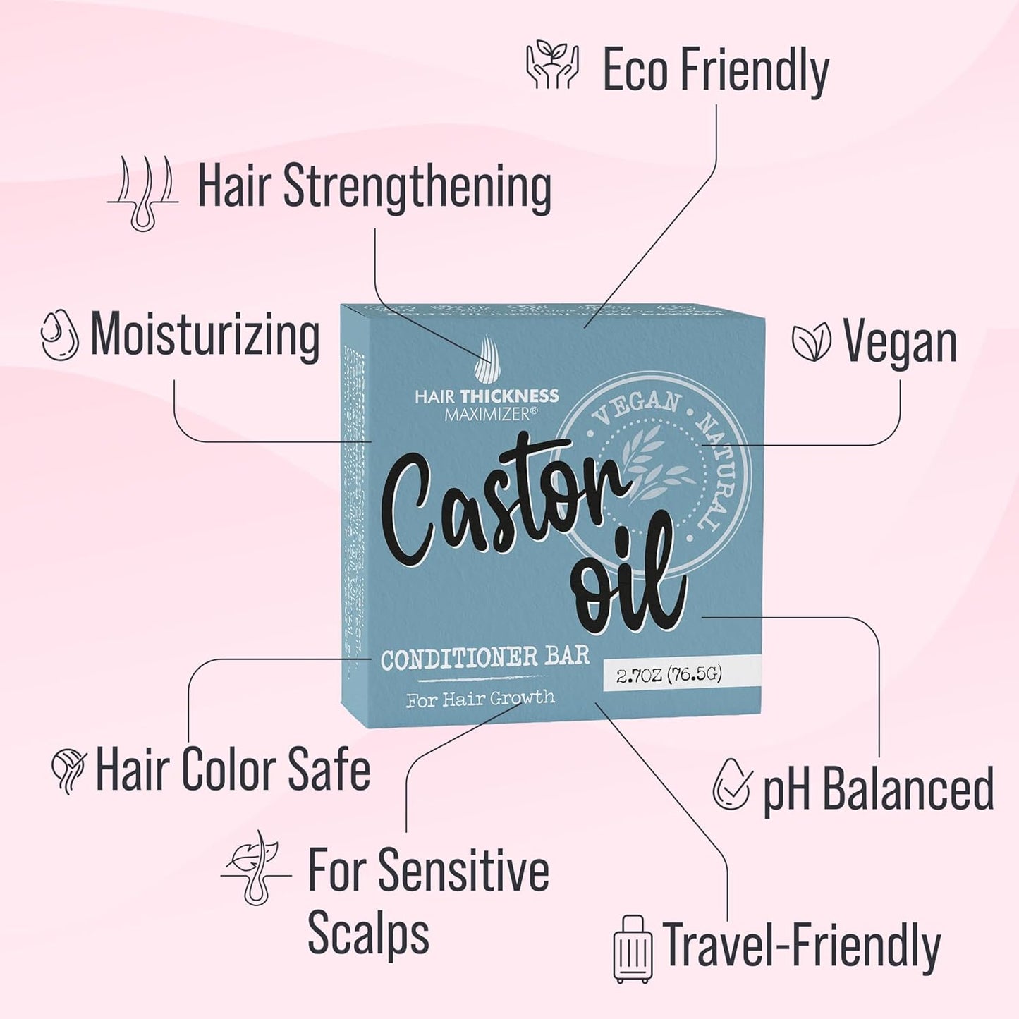 Castor Oil Conditioner Bar for Hair Growth. Eco Friendly, Vegan, Color Safe, pH Balanced. Solid Conditioner Bar Equal To 3 Liquid Bottles. Zero Plastic, USA Made, Strengthening & Dry Hair Relief