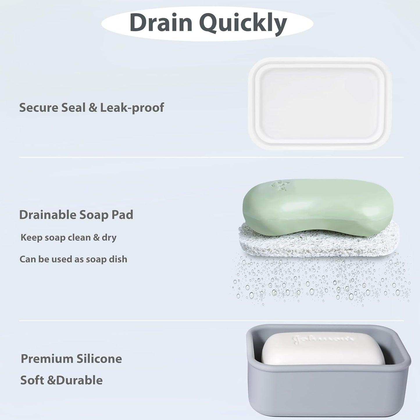 2PC Portable Leakproof Travel Soap Case, Silicone Travel Soap Case, Compact Soap Holder with Drainage Layer, Travel Soap Holder for Camping, Gym, Outdoor Purple&Gray