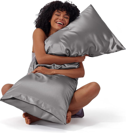 Bedsure Body Pillow Cover 20x54 Inches - Dark Grey Satin Similar to Silk Pillowcase for Hair and Skin, Cooling and Silky Long Body Pillow Case Cover with Envelope Closure, Gifts for Women Men