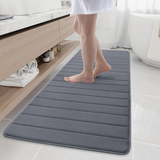Buganda Memory Foam Bath Mat, 70" x 24", Ultra Soft and Non-Slip Bathroom Rugs, Water Absorbent and Machine Washable Bath Rug Runner for Bathroom, Shower, and Tub, Dark Grey