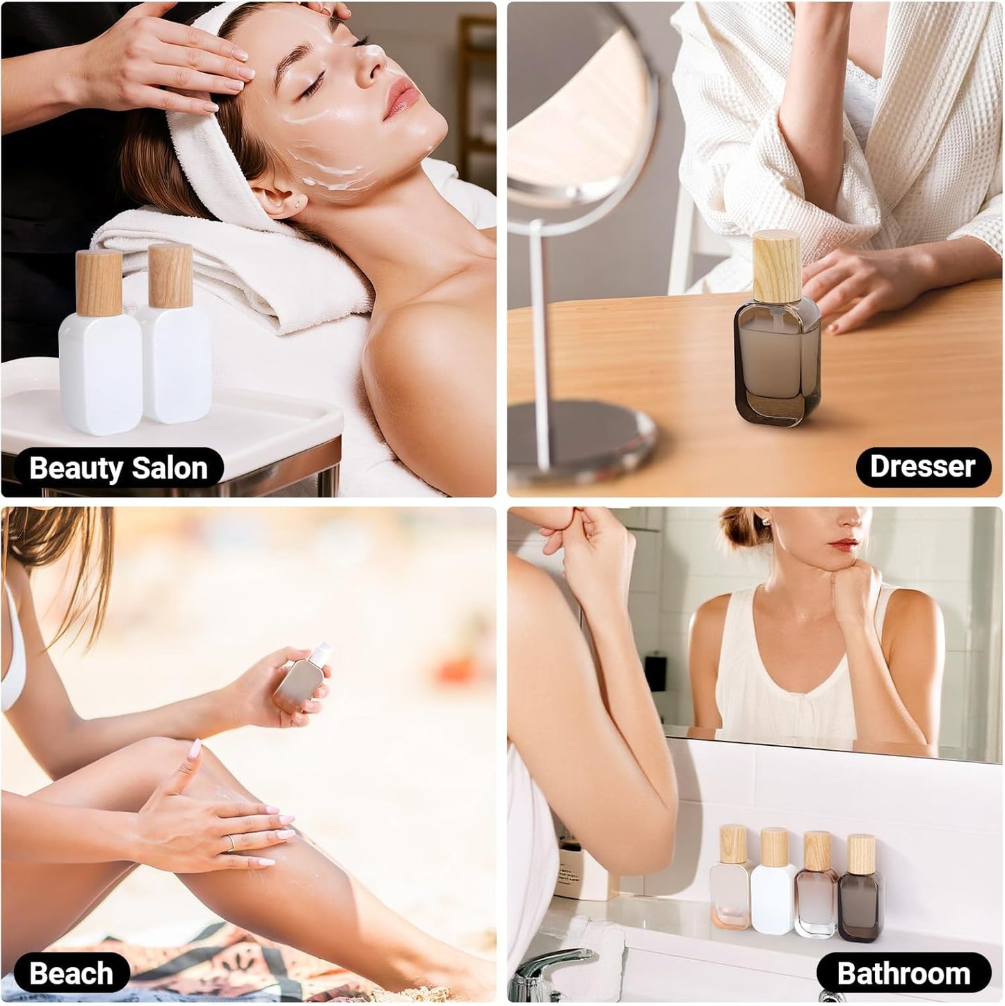 Segbeauty 1oz Empty Glass Lotion Dispenser with Pump, 4pcs Glass Travel Pump Bottle Refillable, 30ml Mini Travel Lotion Container for Toiletries in Mixed Color, Leakproof Small Bottles for Liquids