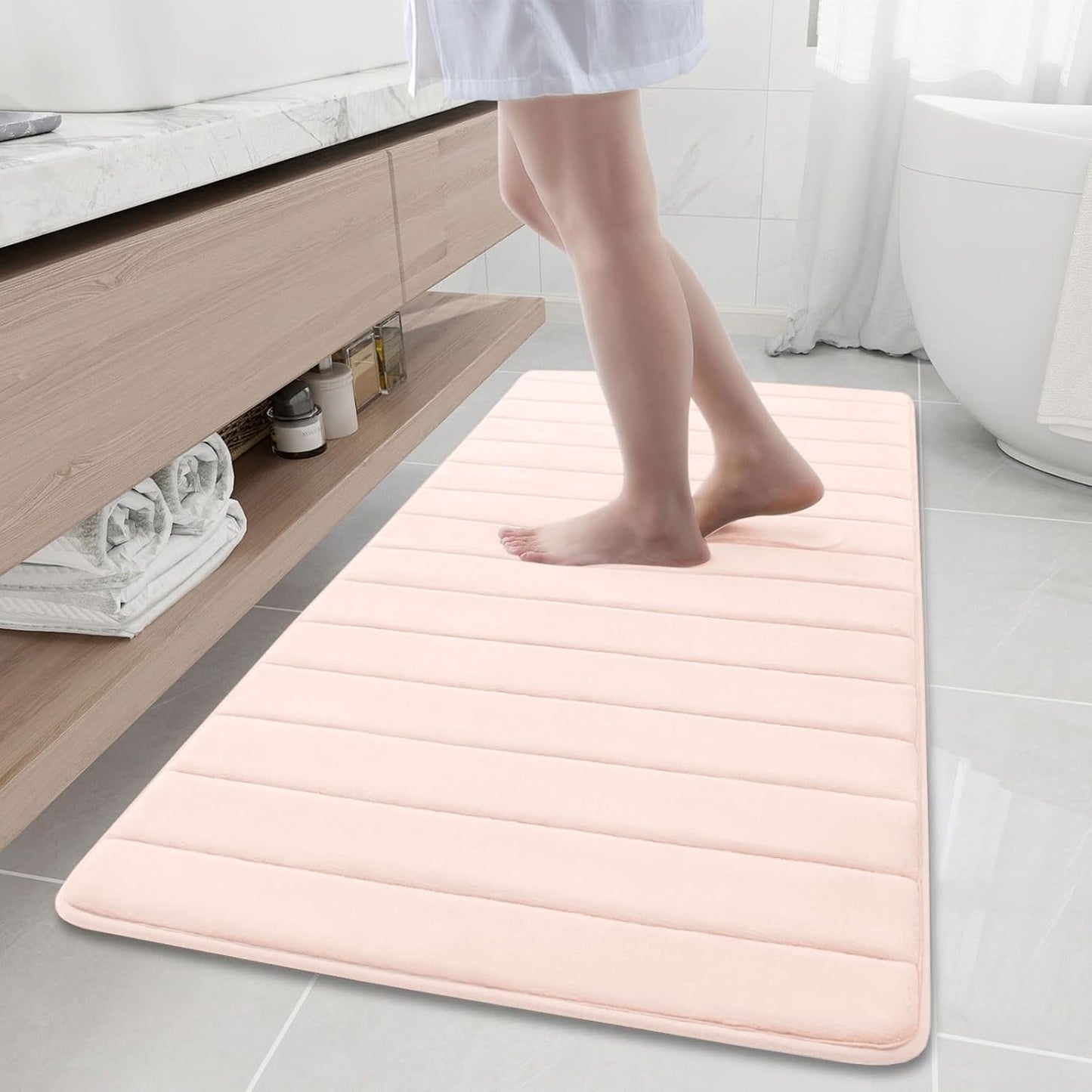 Buganda Memory Foam Bath Mat, 60" x 24", Ultra Soft and Non-Slip Bathroom Rugs, Water Absorbent and Machine Washable Bath Rug Runner for Bathroom, Shower, and Tub, Pink