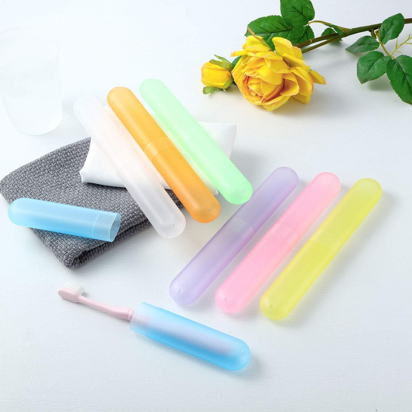 Boao 20 Pieces Travel Toothbrush Case Holder, Portable Toothbrush Storage, Classroom Pencil Case for Kids, 7 Assort Color Toothpaste Cover Protector for Travel Use
