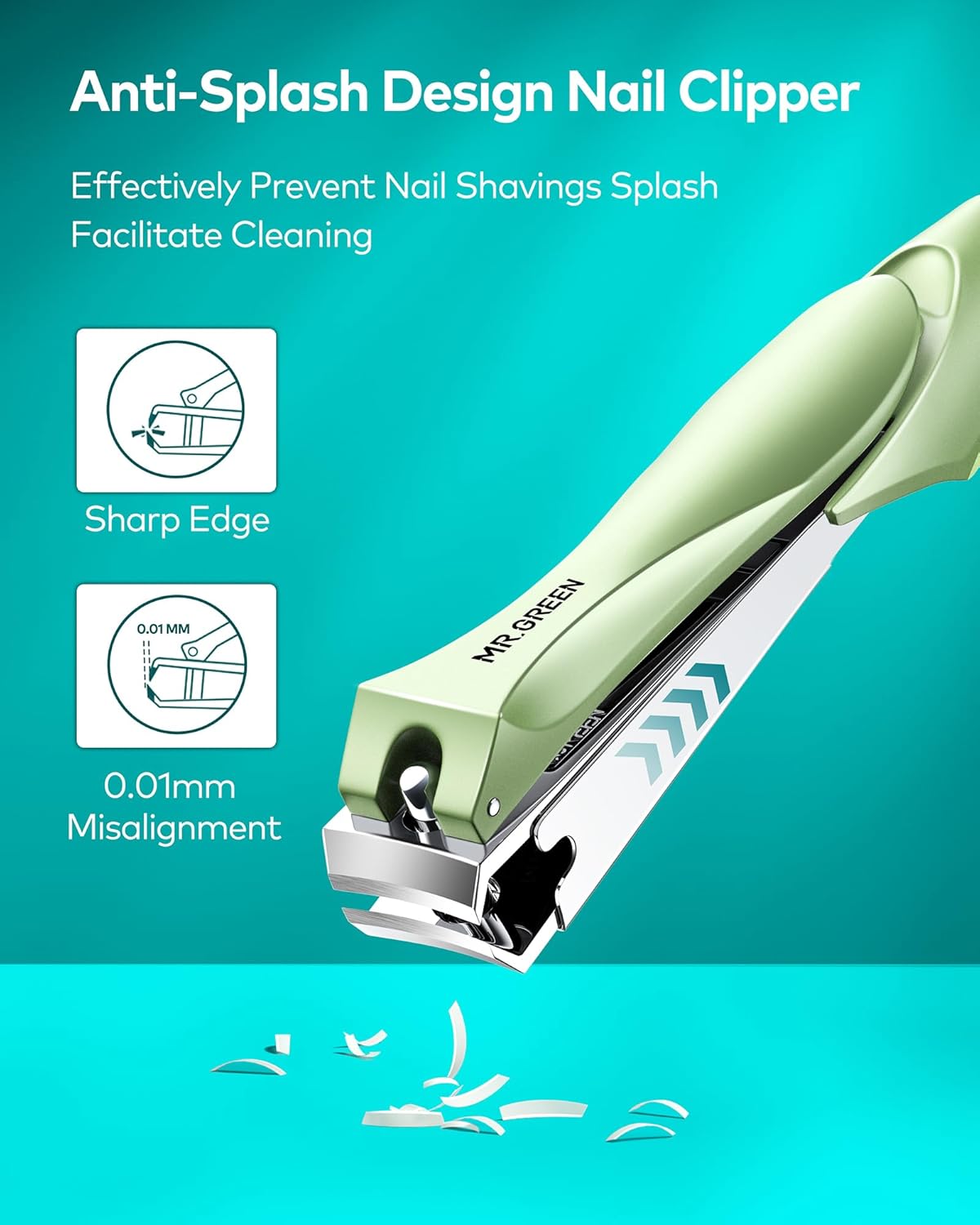 MR.GREEN Nail Clippers with Nail File,Anti Splash Nail Clipper Set for Thick Nails,Medical Grade Stainless Steel Professional Nail Cutter,Sharp and Durable fingernail Clipper for Men and Women(Green)