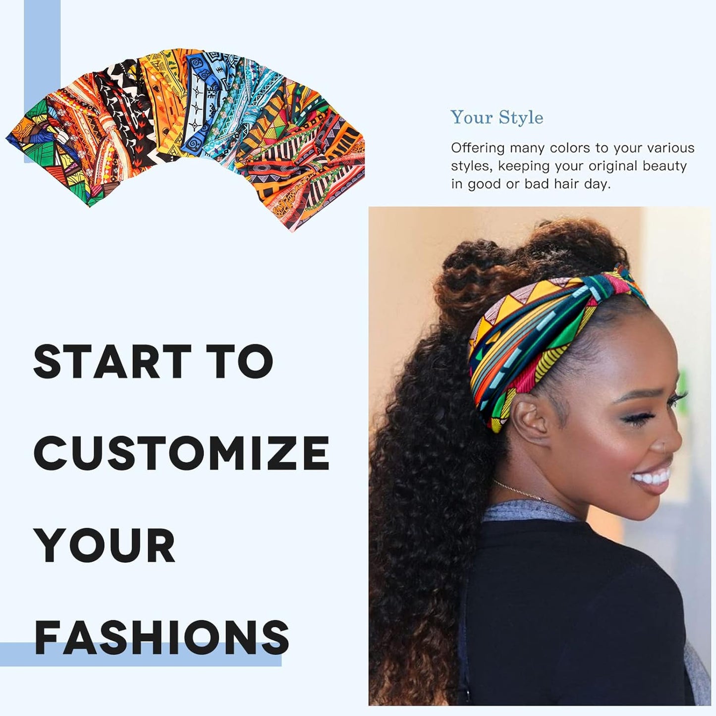 Yeshan Women's Wide Boho Knotted Non-Slip Turban Headwraps - Stretchy Bandeau Hair Bands for Sports, Yoga, Workouts, Pack of 8