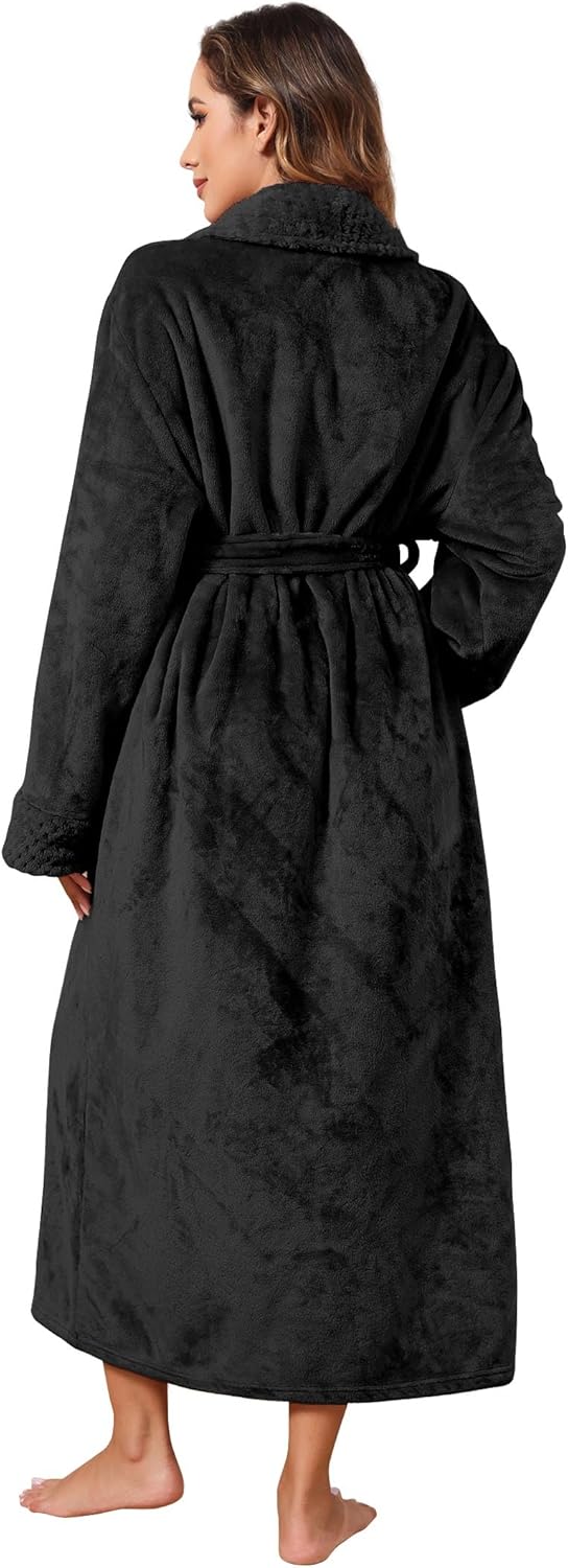 Hellomamma Long Bath Robe for Womens Plush Soft Fleece Bathrobes Nightgown Ladies Pajamas Sleepwear Housecoat