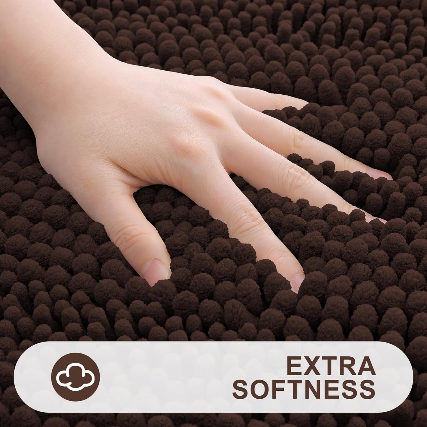 Grandaily Chenille Striped Bathroom Rugs 40x32, Extra Thick and Absorbent Bath Mats, Non-Slip Soft Plush Shaggy Shower Carpet, Machine Wash Dry, Bath Rug for Bathroom, Brown